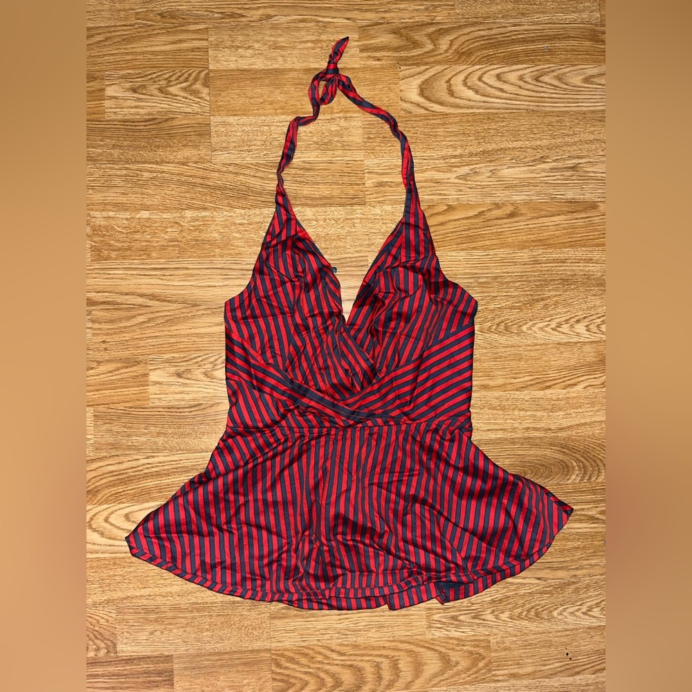 Odille Red Gray Black Striped Tie Halter Top Size 4